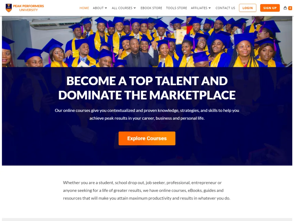Peak Performers University website