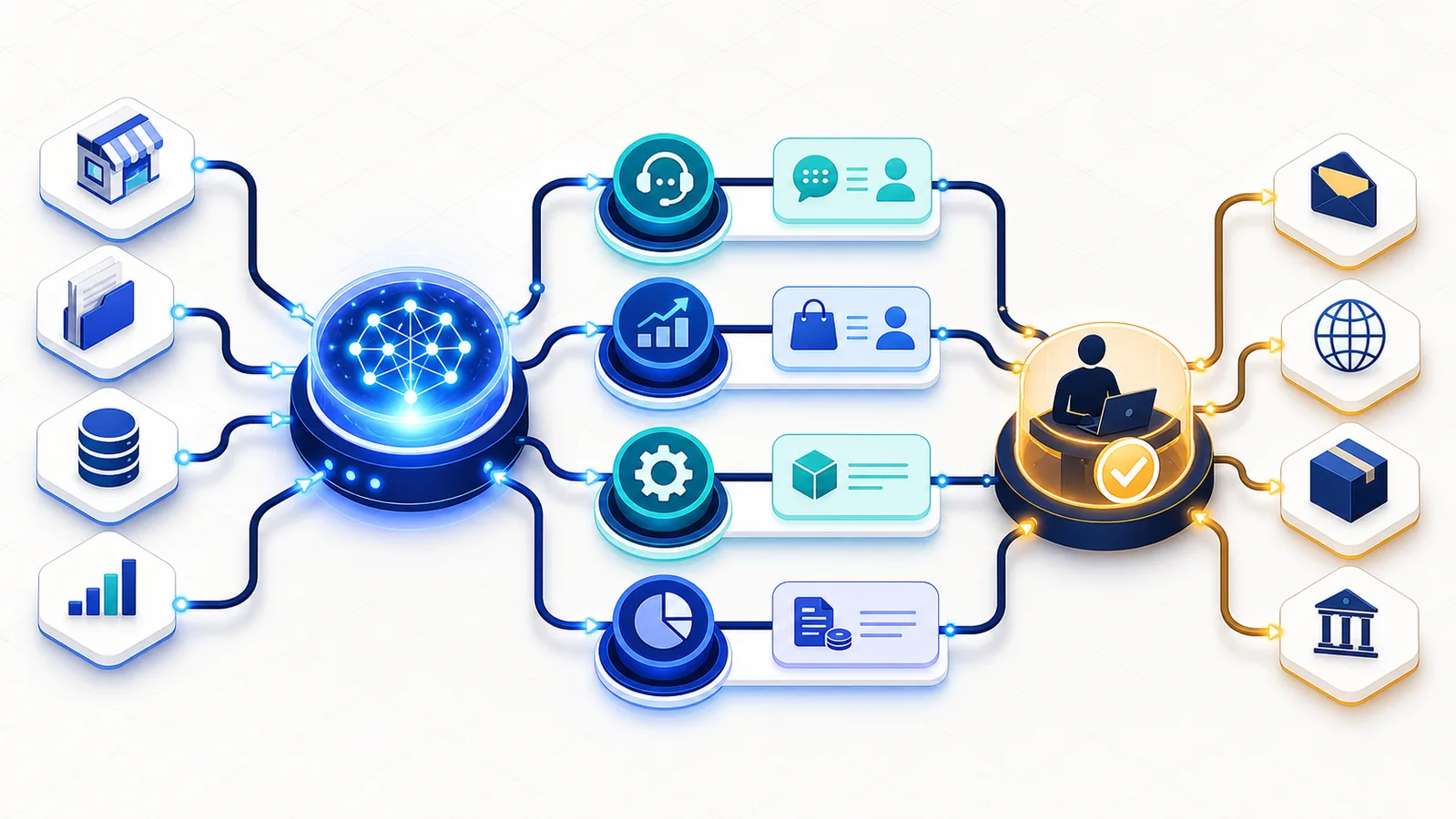 AI agent workflow routing customer support, sales, operations and finance through human approval