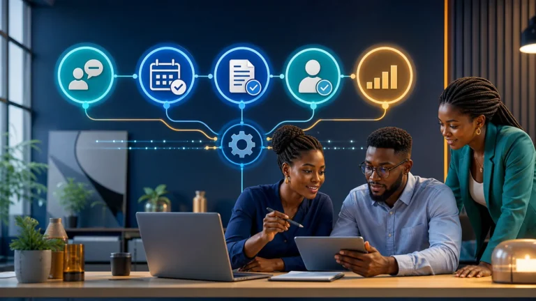 African small-business team automating lead follow-up, bookings, invoicing, onboarding and reporting