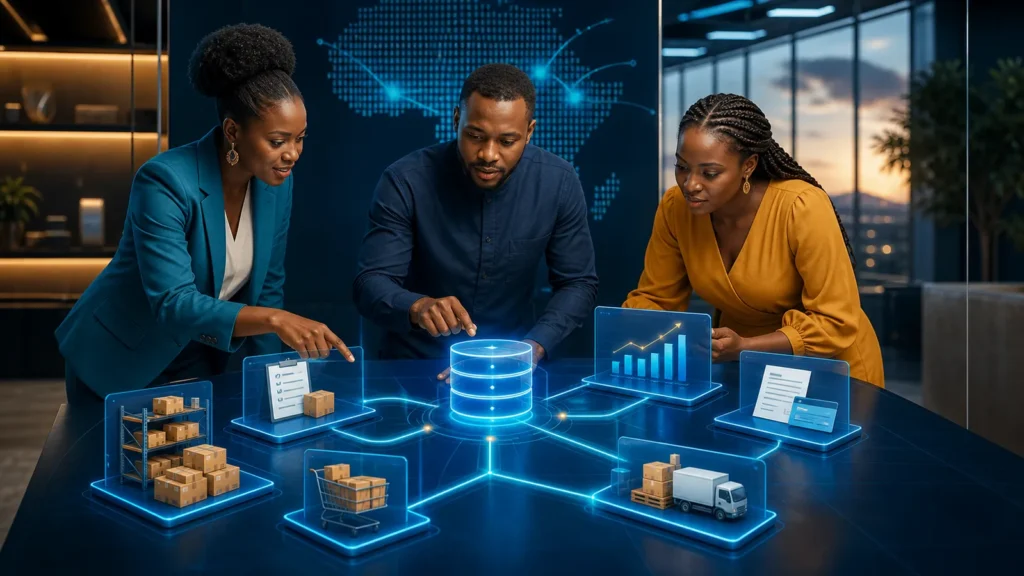 African SME operations team connecting finance, inventory, purchasing, sales and reporting in one ERP system